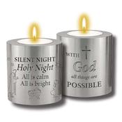Silent Night Nativity Tea Light Candle Holder – Silver Finish – 3 Inch image