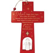 Silent Night Wooden Hanging Cross with Angel – 9½ Inch