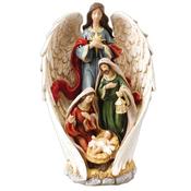 Resin Nativity - Angel Hand Painted With Gold Highlights 4 Figures