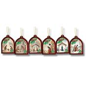 Pack of 6 Wooden Nativity Christmas Tree Ornaments – Arched Design