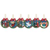 Pack of 6 Wooden Nativity Christmas Tree Ornaments – Round Bow Design image