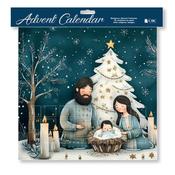 Blue &amp;amp; Grey Holy Family - Religious Nativity Advent Calendar with Glitter