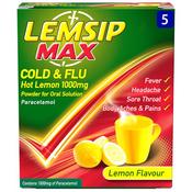 Lemsip Max Cold &amp; Flu Hot Lemon 1000mg Powder 5 Sachets