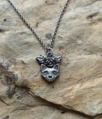 sterling silver cat skull with flower crown.  Handmade in Ireland