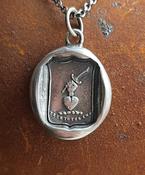 True to the end. Fight for love.  Antique wax letter seal impression. Sterling silver meaningful pendant. image