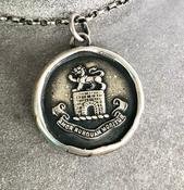 Love never dies.... 'Amor nunquam moritur', antique wax letter seal impression.  Sterling silver handmade heraldry pendant. image