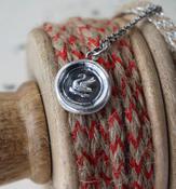 Swan pendant, sterling silver wax letter seal impression, poet, musician, symbol of grace.