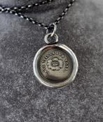 Protection pendant, christian religious blessing, sterling antique wax letter seal impression.