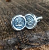 Sterling silver cufflinks, such is life ship rough seas  Antique wax letter seal jewelry.  wax letter seal cufflinks. image