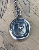 Ostrich emblem, antique wax letter seal. sterling silver 'mindfulness' pendant. image