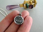 Je Reviendrai... I will return, setting sun, Antique wax seal impression, sterling silver pendant and chain image