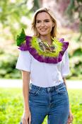 Handmade in Ireland Felt Wool Scarf with Flower Tie - Purple/ Green image