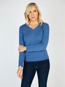 Extra Fine Merino Wool &amp; Cashmere V Neck Sweater Denim - XS image