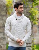 Mens Shawl Neck Aran Sweater - Natural / XXL image