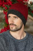 Mens Crochet Hat Red and Charcoal Rim image