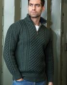 Mens Aran Half Zip Neck Sweater Army Green - XS image