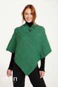 One Size Cable knit Poncho with Buttons Kelly Green