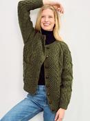 Irish Aran Handknit Lumber Cardigan Green - XS