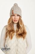 Super Soft Aran Hat with Triskelion Buttons Oatmeal image