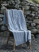 Aran Cable Knit Blanket Super Soft Merino Grey/Blue image