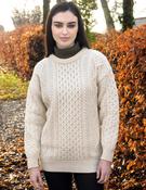 Pure Wool Unisex Aran Sweater Natural - XS