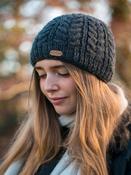 100% Wool Fully Lined Aran Pull on Hat Charcoal - Charcoal