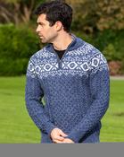 Men's Fairisle Half Zip Sweater - 100% Merino Wool - S image