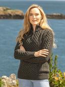 Unisex Half Zip Merino Wool Sweater Green Marl - XS