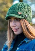 Aran Cable Knit Peak Hat Green - Green image