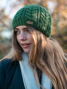 100% Wool Fully Lined Aran Pull on Hat Green - Green image