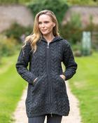 Irish Aran Hooded Coat Charcoal - XS / Charcoal image