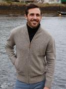 Mens Full Zip Cardigan Lambswool Beige