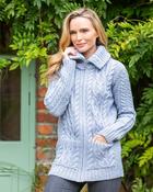 Full Zip Aran Sweater Sky Blue - XS