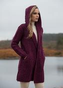 Ladies Herringbone Shawl Collar Hooded Coat - Teal / M image