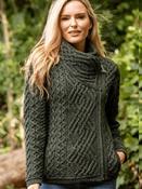 Cable Knit Side Jacket Green - XS