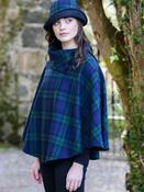 Mucros Tweed Poncho Navy and Green image