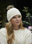 Aran Cable Knit Hat Pom Pom Natural - Natural White image