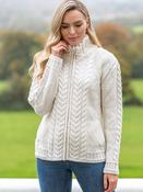 Ladies Aran Turtleneck Zip Natural - Natural White / XL image