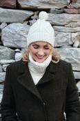 Hand Knit Aran Hat with bobble Natural S167 - One size / Oatmeal image