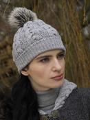 Aran Cable Knit Hat Pom Pom Silver - Silver image