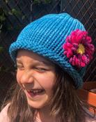 Handmade Super Soft Merino Wool Flower Hat Turquoise - 3-4 yrs image