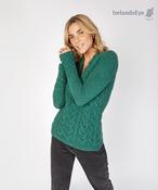 Wool and Cashmere Cable v Neck Sweater - Green Garden - XS image