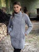 Womens Aran sweater Coat side zip - Soft Grey / L image