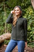 Ladies Aran Hooded Cardigan With Cladagh Zip