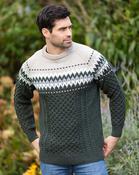 Unisex Merino Wool  Aran Fairisle Sweater Army Green image