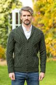 Mens V Neck Cardigan Army Green image