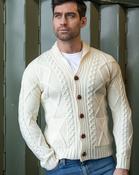 Mens V Neck Cable Knit Cardigan Natural