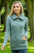 Full Zip Fitted Aran Cardigan Aqua  image