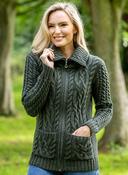 Full Zip Fitted Aran Cardigan Army green image