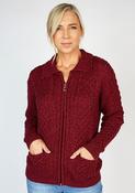 Irish Aran Zip with Collar Raspberry  image